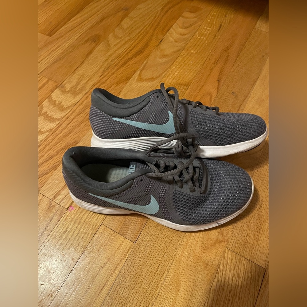 Nike Gray and Blue Athletic Shoes with Breathable Mesh